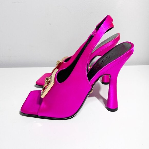 NWT Versace Crystal Medusa Square Toe Slingback High Heel Sandals size 36.5 - Picture 3 of 10
